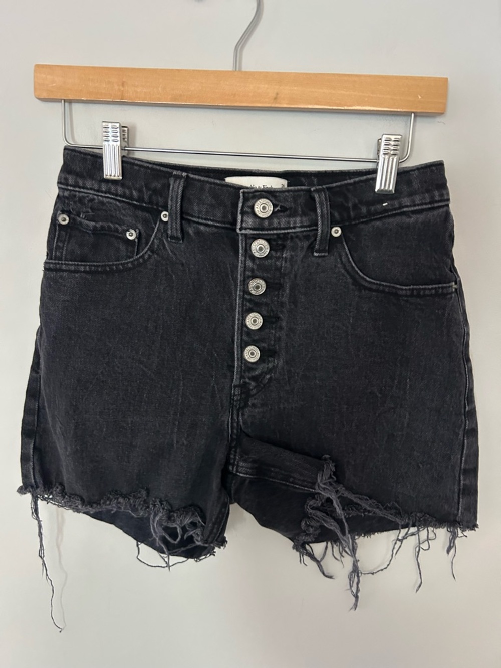 Abercrombie & Fitch High Rise 4” Black Button Fly Jean Shorts